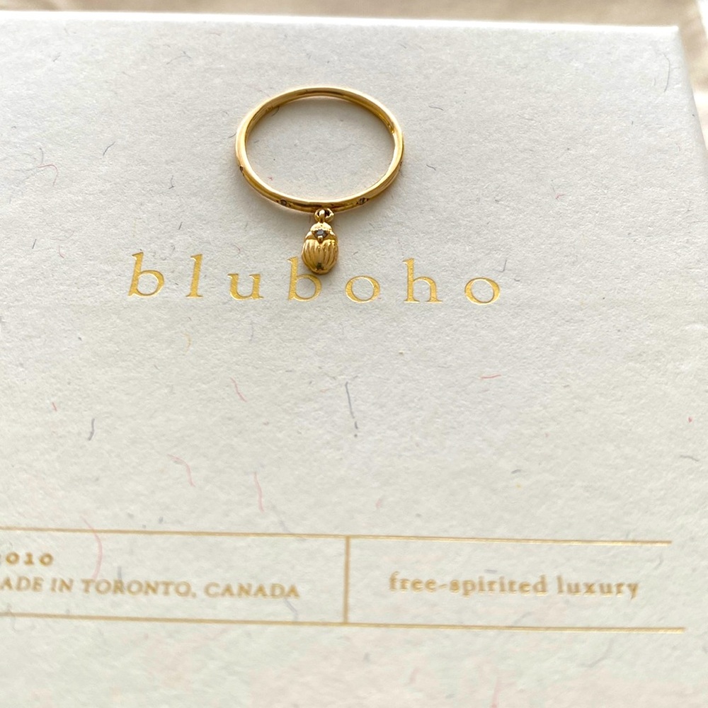 bluboho diamond rebirth scarab charm ring-14k